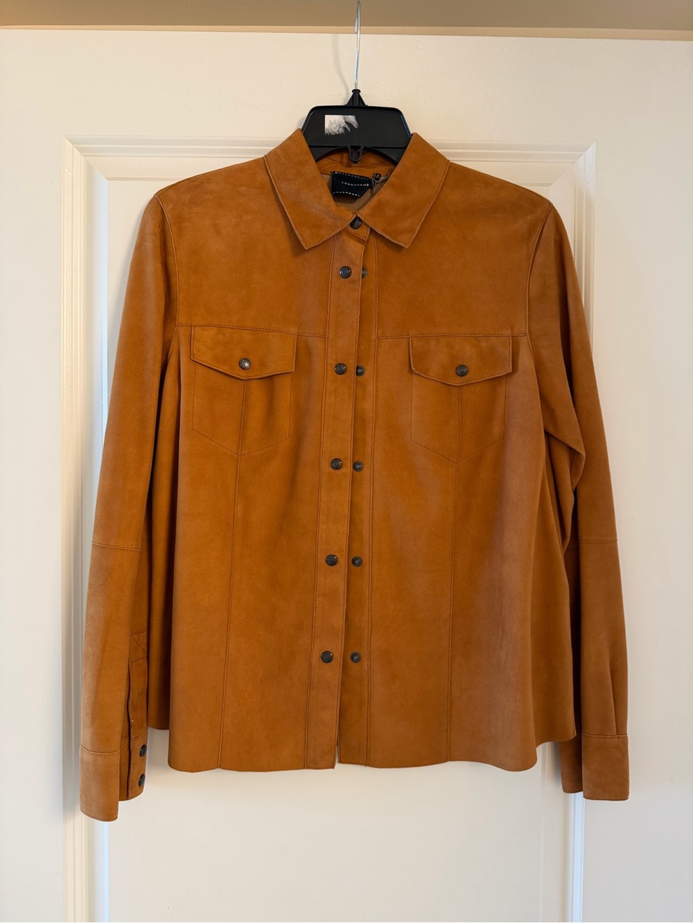 Longchamp Cognac Button-Front Leather Jacket